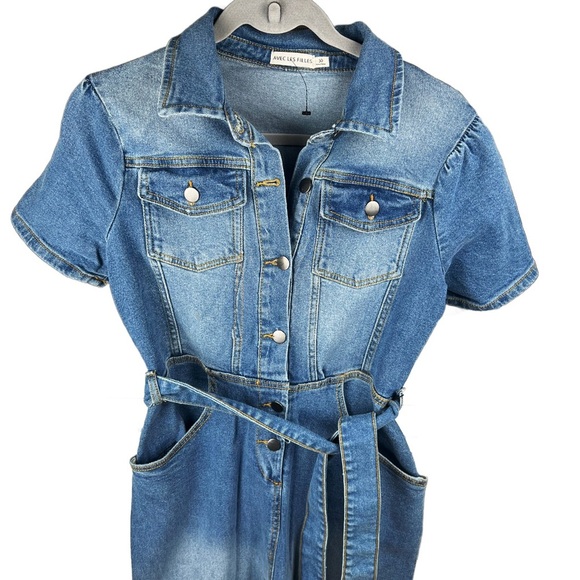 Avec Les Filles Women’s Tie Waist Jean Jumpsuit In Size 30 NWT - Picture 5 of 8